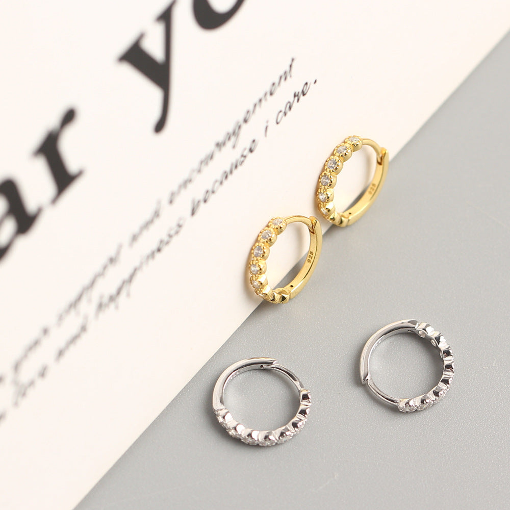 925 Sterling Silver Hoop Earrings with Sparkling Rhinestones