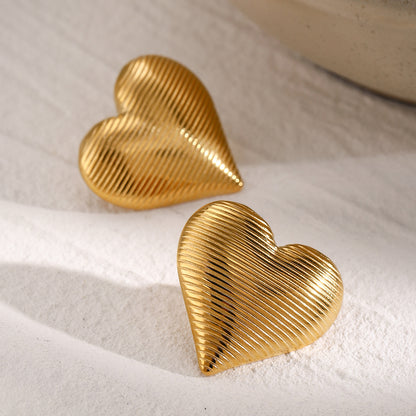 Classic Heart-Shaped 18K Gold Plated Stainless Steel Ear Studs