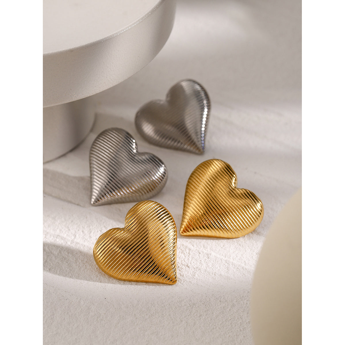 Classic Heart-Shaped 18K Gold Plated Stainless Steel Ear Studs