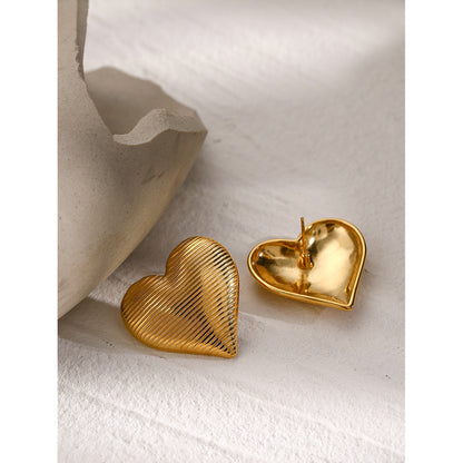 Classic Heart-Shaped 18K Gold Plated Stainless Steel Ear Studs