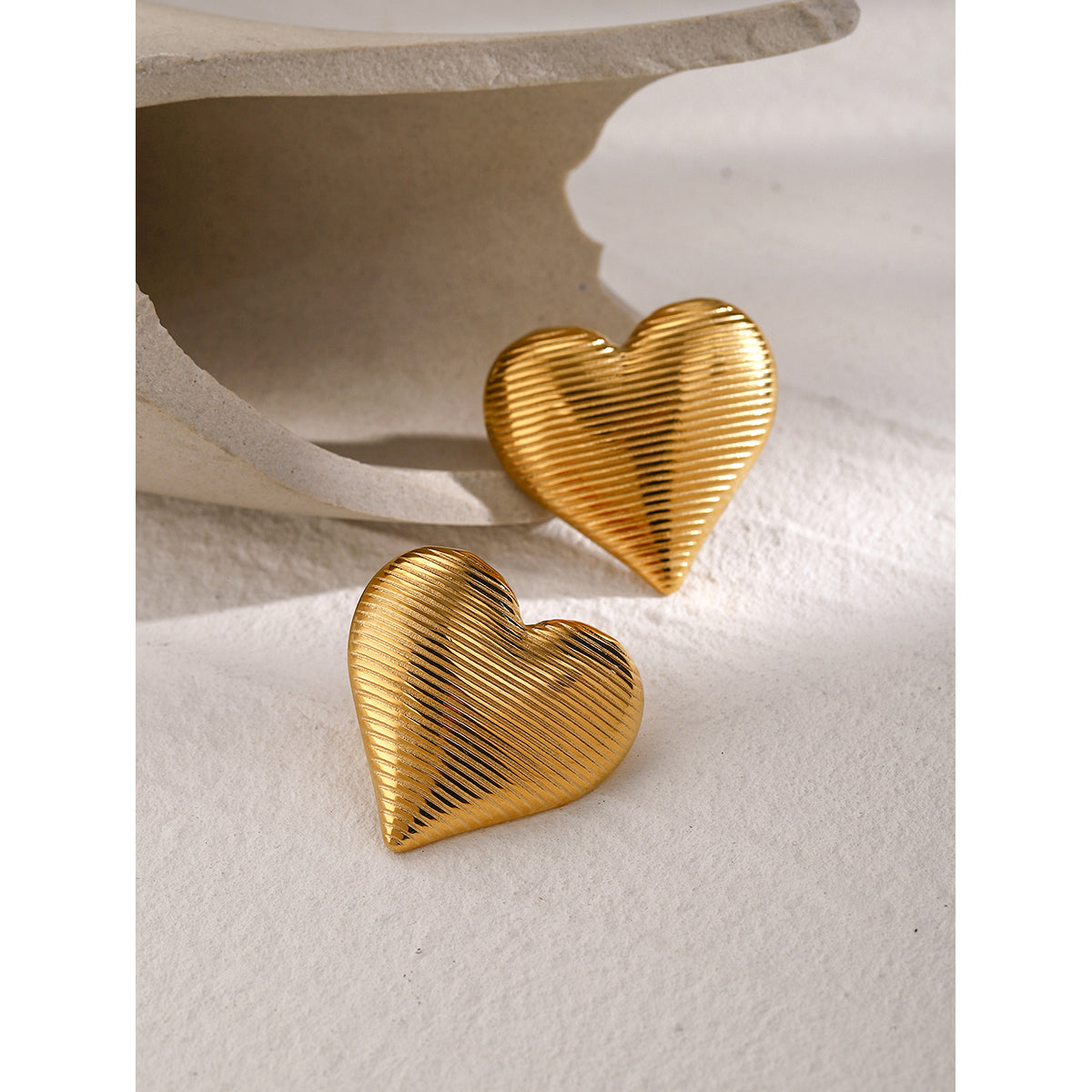 Classic Heart-Shaped 18K Gold Plated Stainless Steel Ear Studs