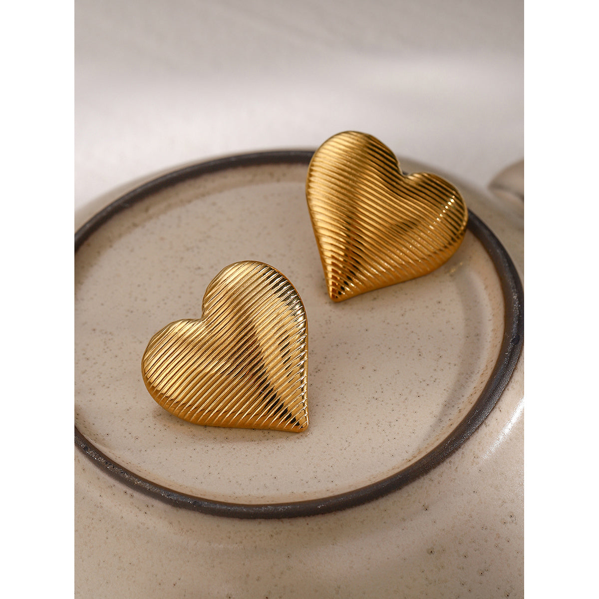 Classic Heart-Shaped 18K Gold Plated Stainless Steel Ear Studs