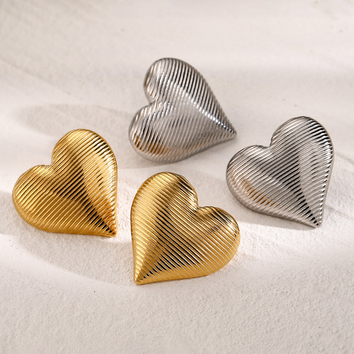 Classic Heart-Shaped 18K Gold Plated Stainless Steel Ear Studs