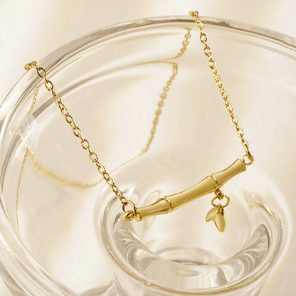 18K Gold Plated Bar & Leaf Pendant Necklace