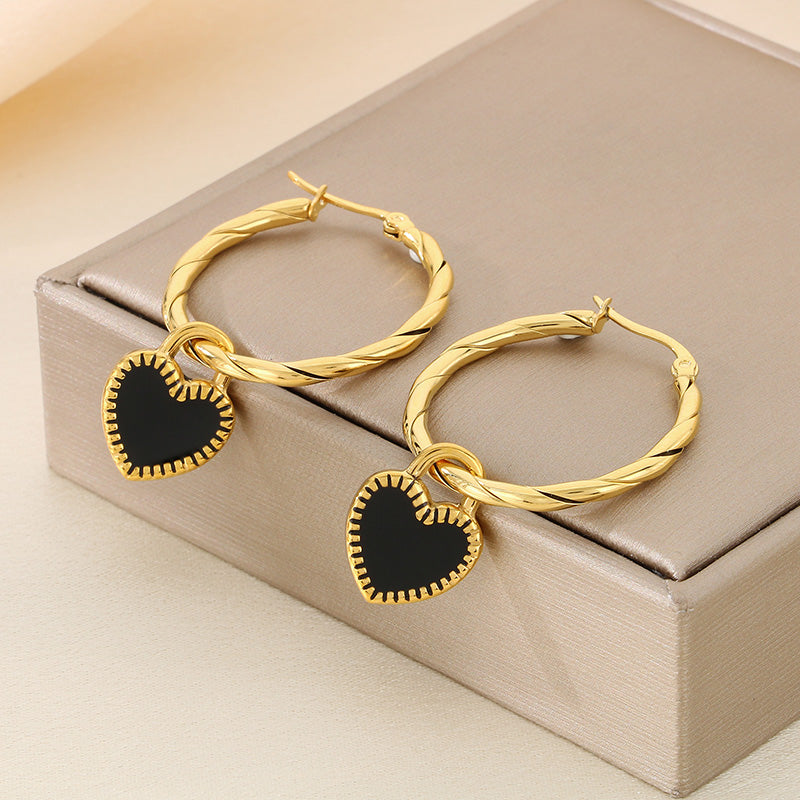 Heart-Shaped 18K Gold-Plated Dangling Earrings