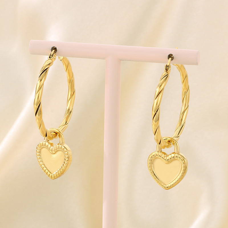 Heart-Shaped 18K Gold-Plated Dangling Earrings