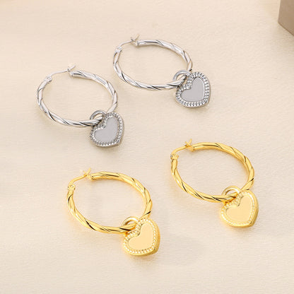 Heart-Shaped 18K Gold-Plated Dangling Earrings