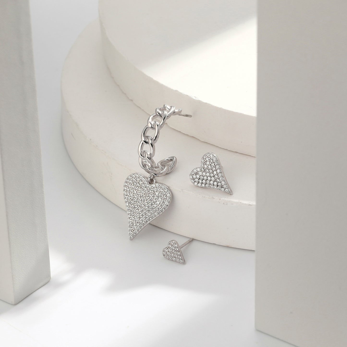 925 Sterling Silver Heart Shape Drop Earrings