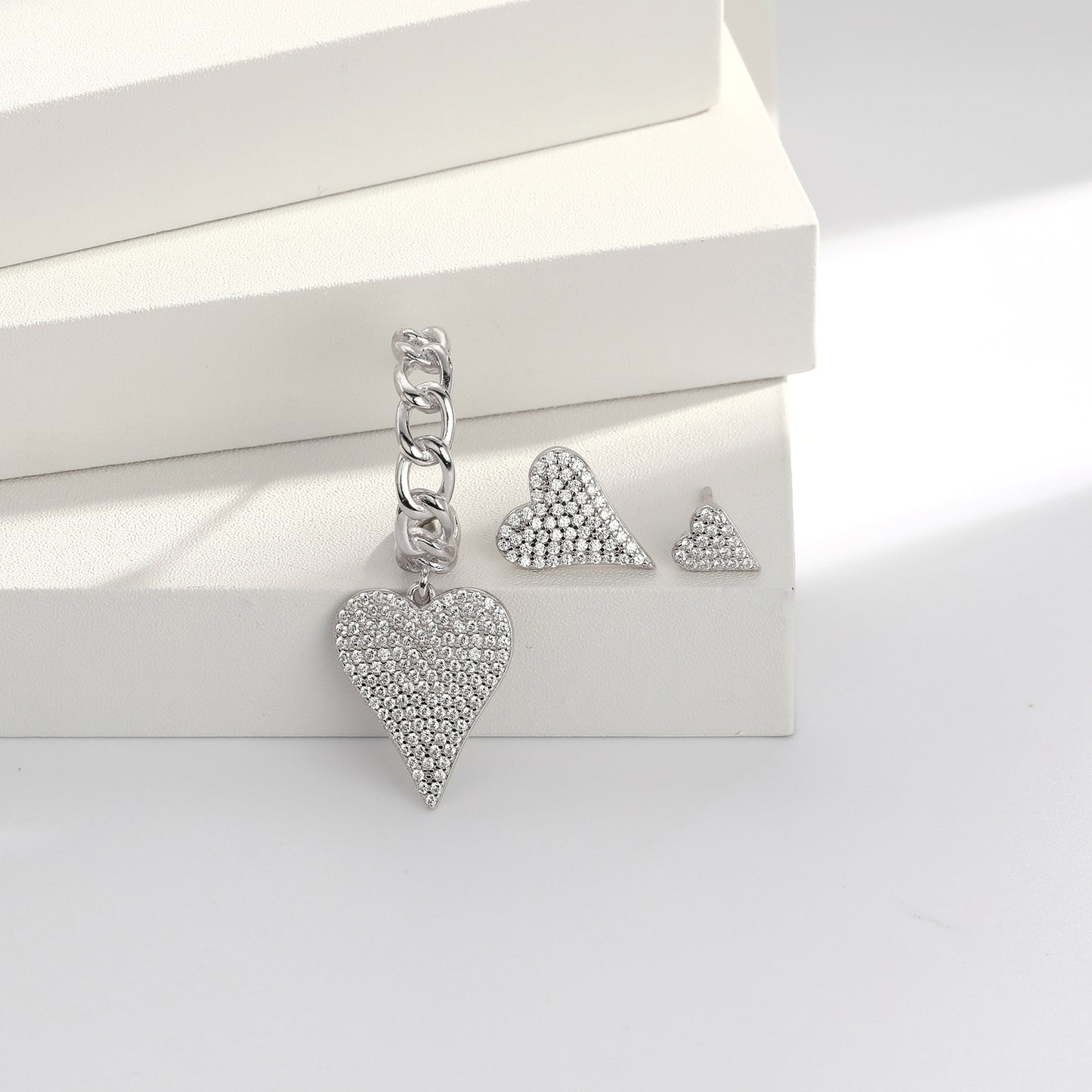 925 Sterling Silver Heart Shape Drop Earrings