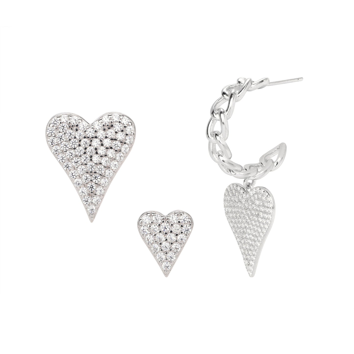 925 Sterling Silver Heart Shape Drop Earrings