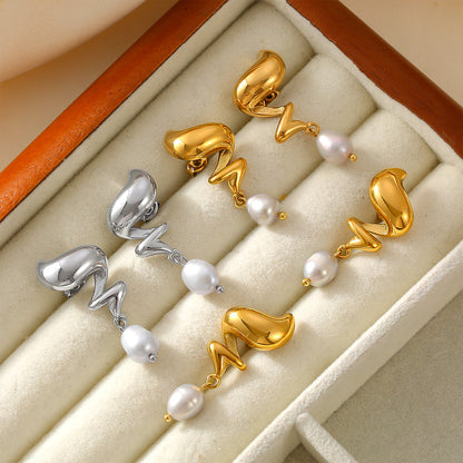 Marine Style Geometric Pearl 18K Gold Plated Earrings