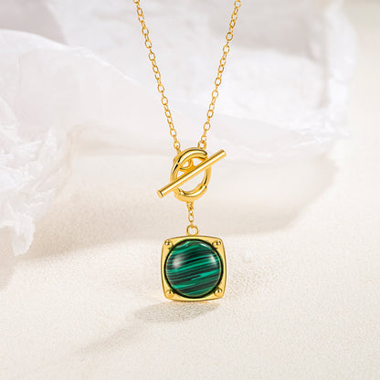 Amelie Malachite Square Clavicle Earring & Necklace Set