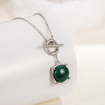 Amelie Malachite Square Clavicle Earring & Necklace Set