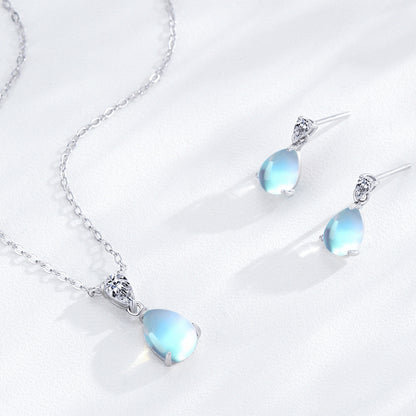 Mori Style Water Drop Moonstone Necklace and Earring Set