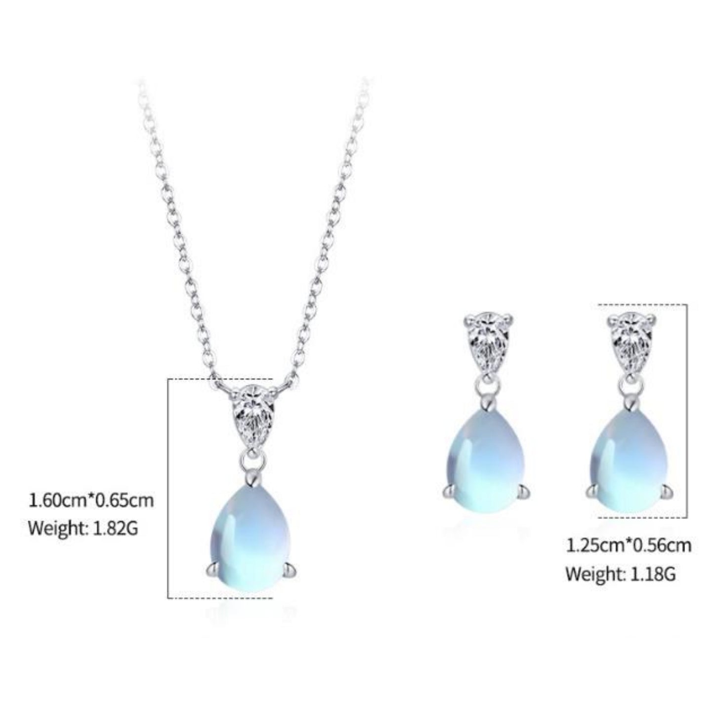 Mori Style Water Drop Moonstone Necklace and Earring Set