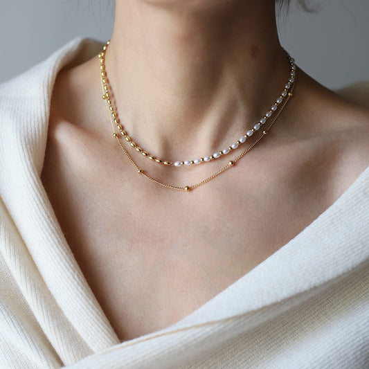 Ethnic Style 14K Gold Plated Pearl Double-Layer Necklace