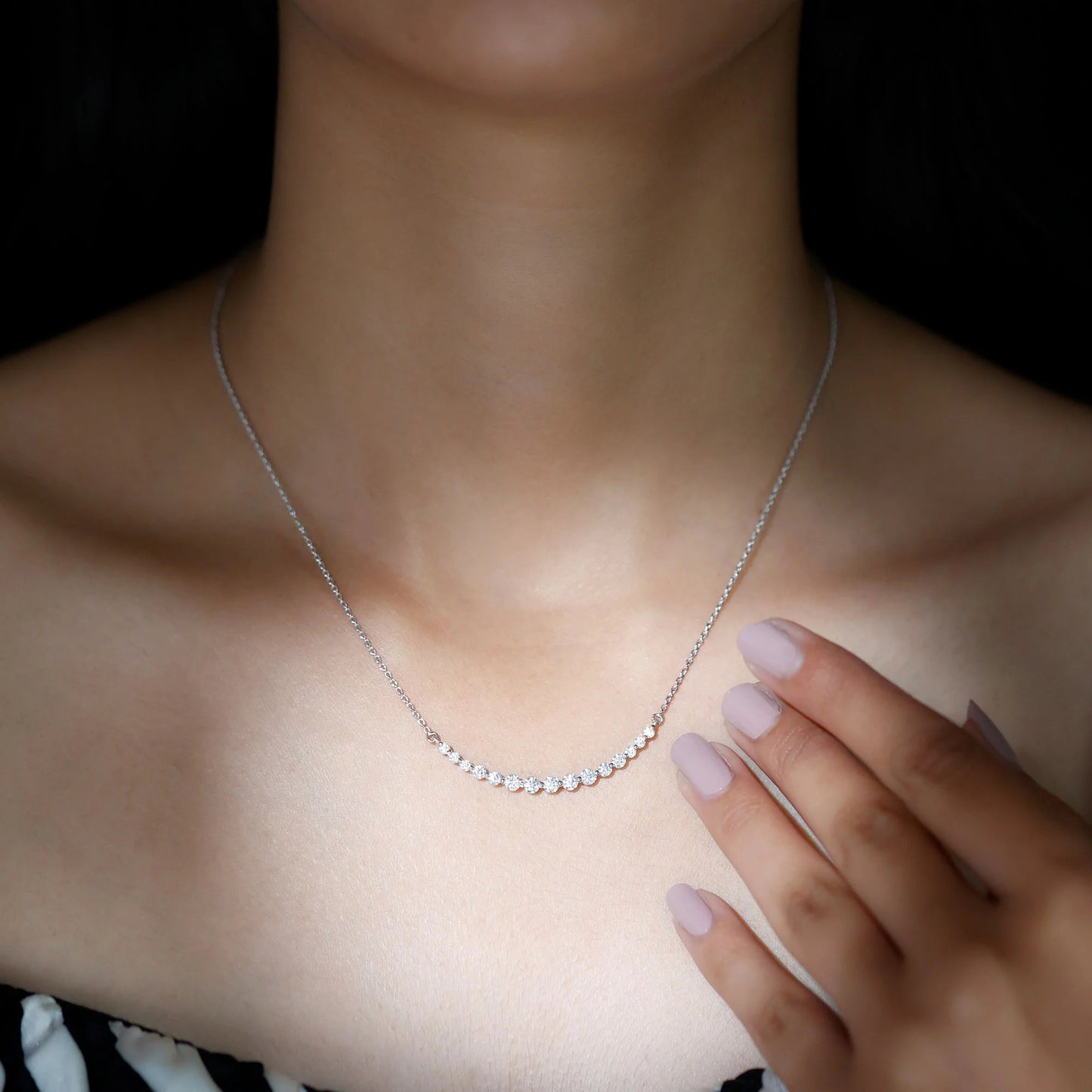 Minimalist Chain with Cubic Zirconia Bar Pendant Necklace