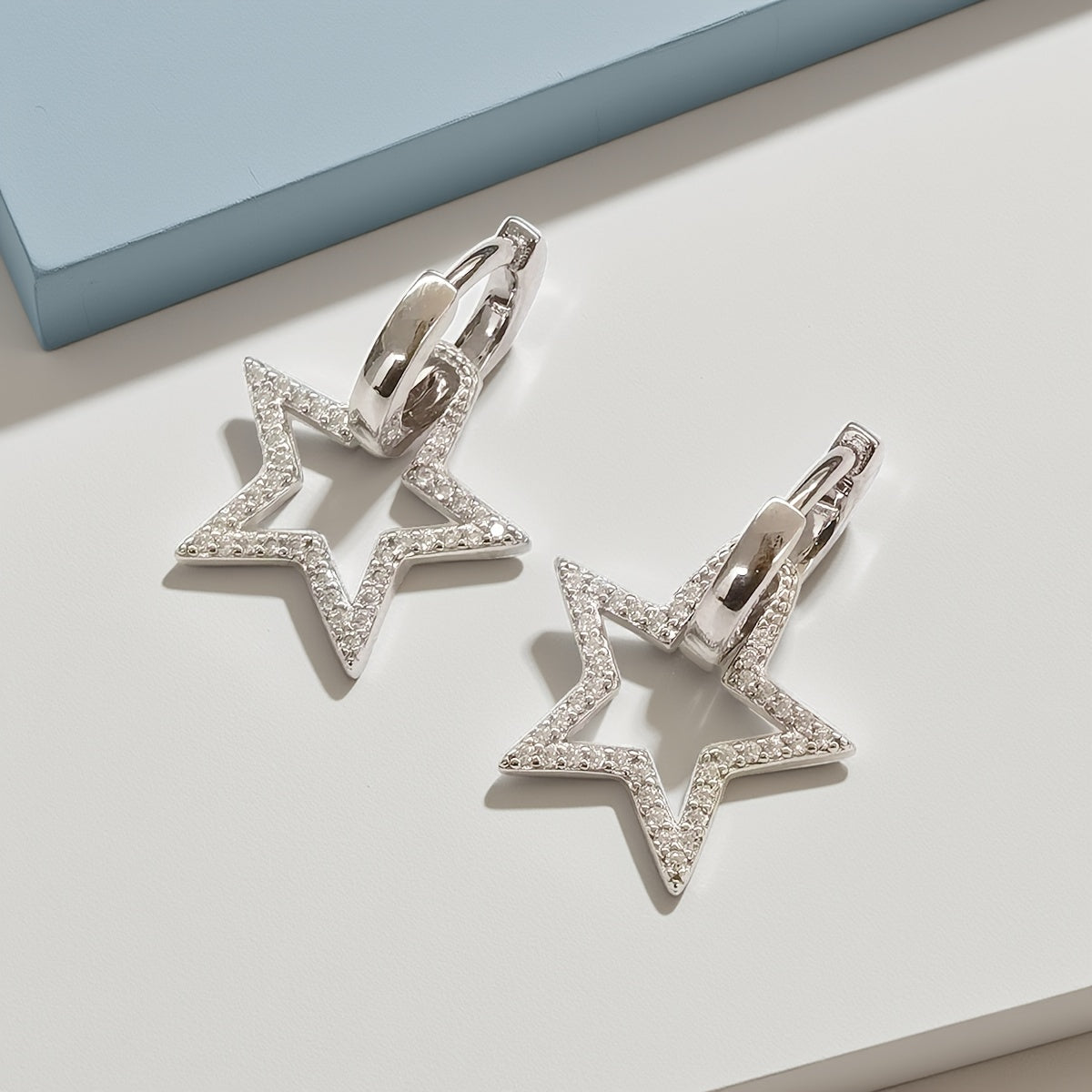 Star with Cubic Zirconia Stones Dangling Earrings